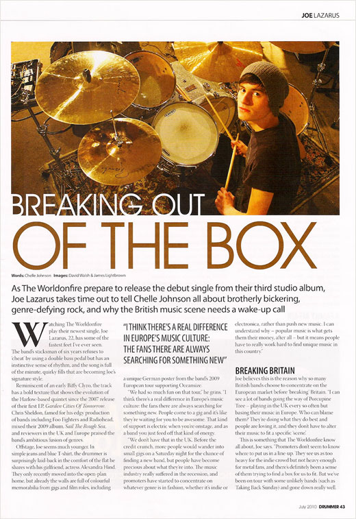 Joe Lazarus - Drummer Magazine feature